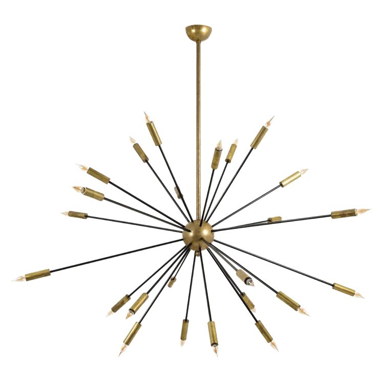 Lustre de forme Spoutnik en laiton doré patiné et laqué noir. Contemporain. LS64501609P