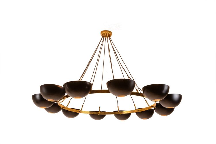 Lampadario o lampada a sospensione moderna a 10 luci, in ottone e lacca nera. LS 64521208U