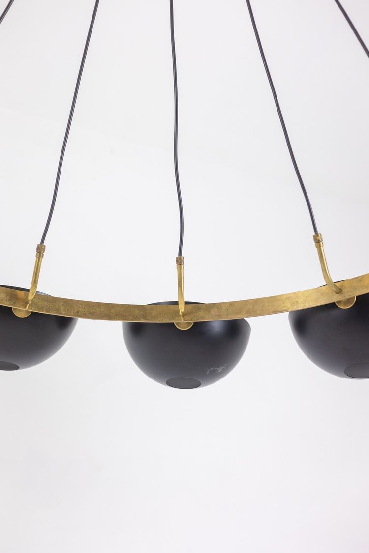Lampadario o lampada a sospensione moderna a 10 luci, in ottone e lacca nera. LS 64521208U