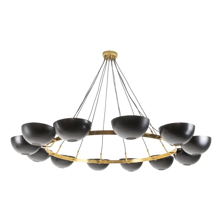 Lampadario o lampada a sospensione moderna a 10 luci, in ottone e lacca nera. LS 64521208U