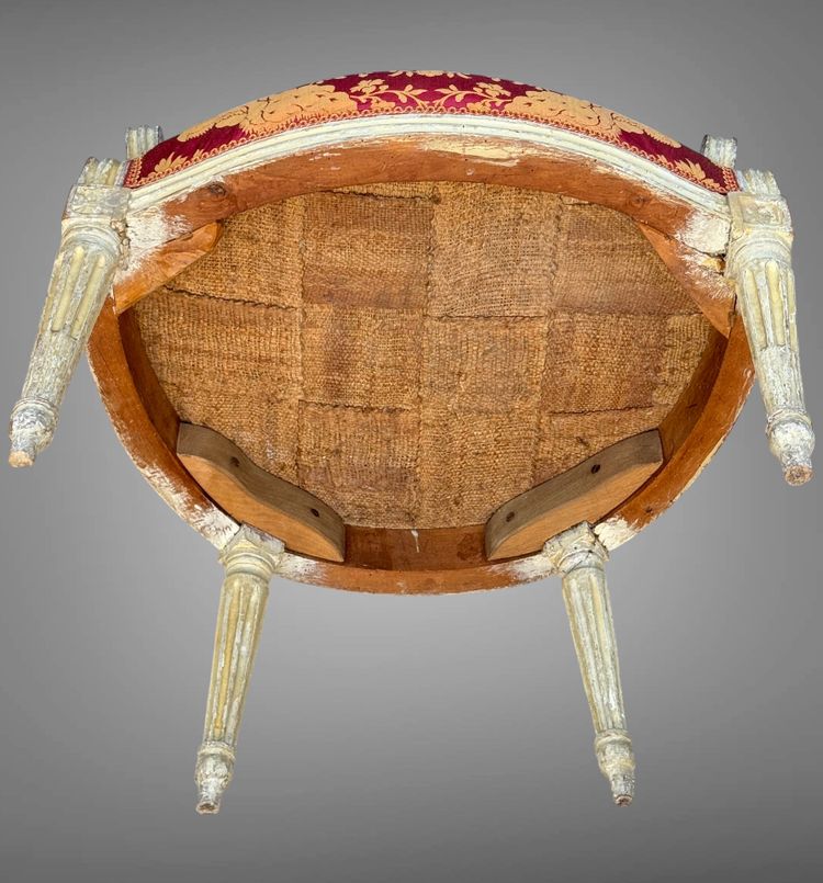 PAIR OF 18TH CENTURY LOUIS XVI ARMCHAIRS IN LACQUERED WOOD COVERED IN FABRIC
