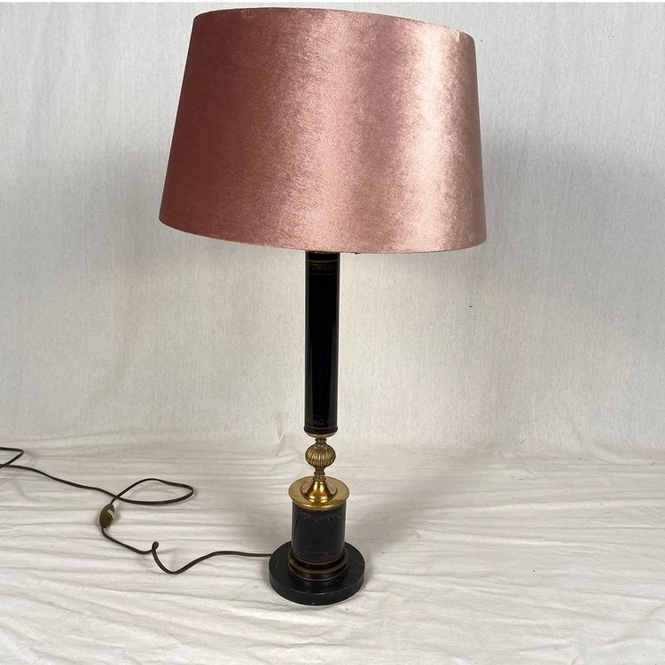 Pied de lampe en métal laqué noir sur base marbre, milieu XXe