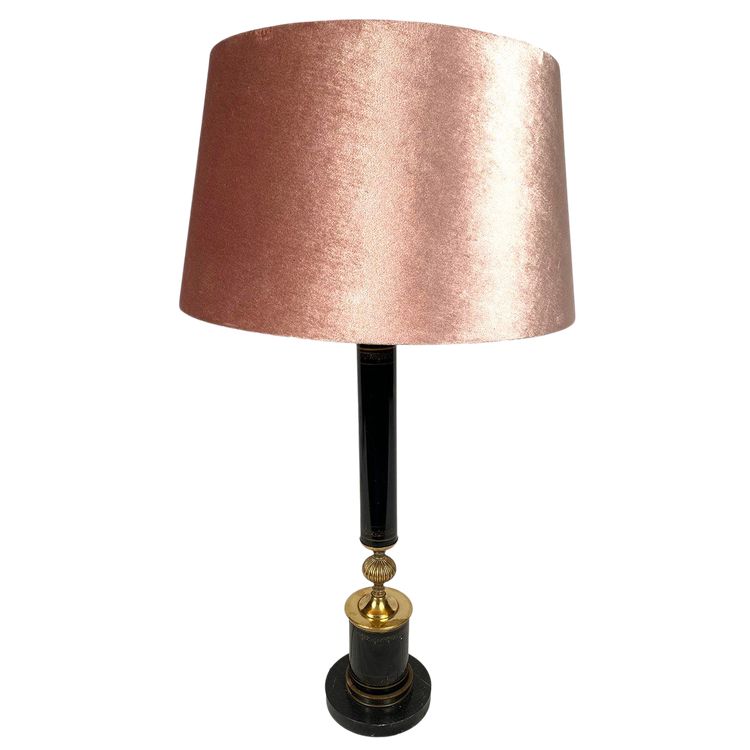 Pied de lampe en métal laqué noir sur base marbre, milieu XXe
