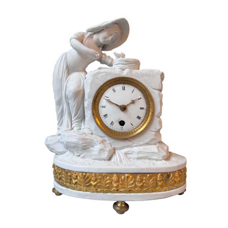 Louis XVI-Biskuituhr - Junge Frau mit Vogelnest