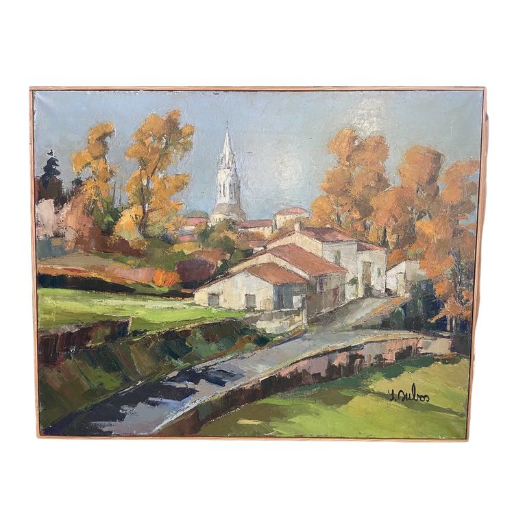 Oil on canvas representing the village of Bouillac in Gironde signed Y. Dubos