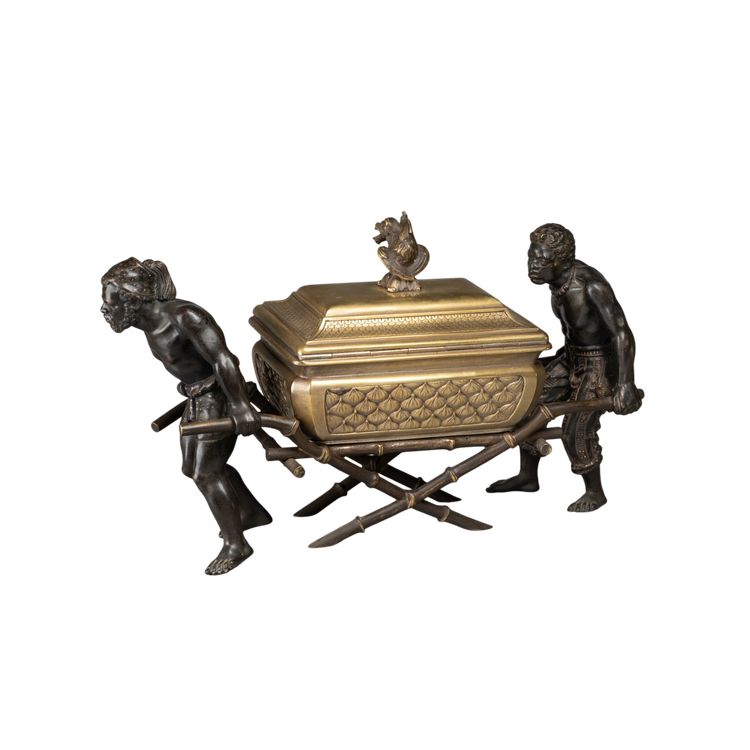 Arche d’Alliance portée par deux Éthiopiens, bronze du XIXe siècle 