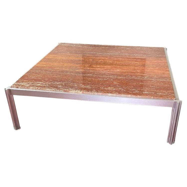 Georges Ciancimino – Sehr wichtiger und seltener quadratischer Couchtisch aus rotem Travertin, ca. 1970