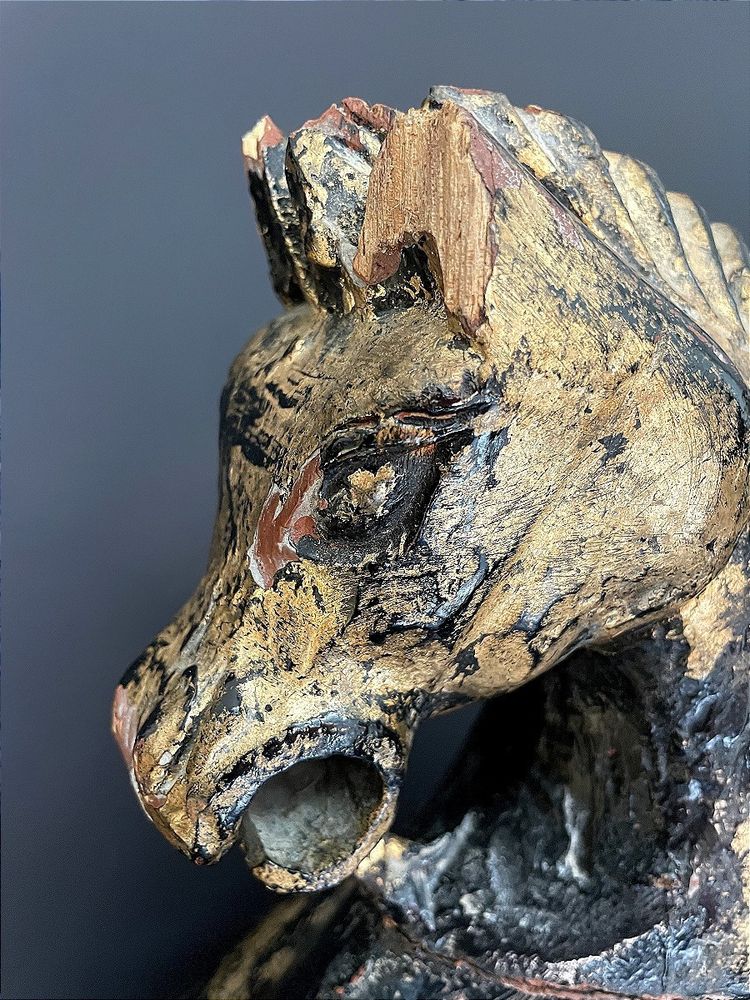 Italy, mid-20th century, pair of ornamental horses in black and gold lacquer.