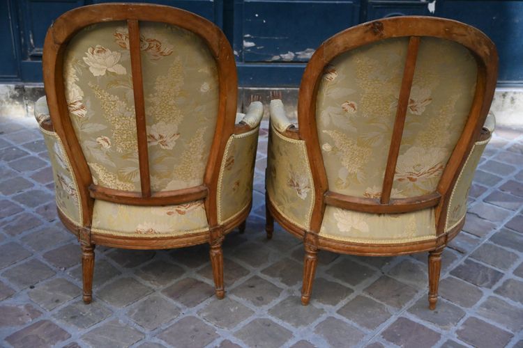 pair of Louis XVI bergere chairs stamped Delaporte XVIII