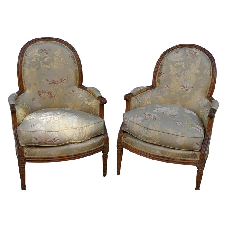 pair of Louis XVI bergere chairs stamped Delaporte XVIII