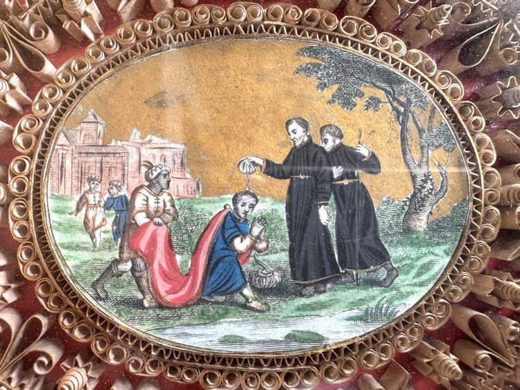 Reliquary paperolles - SAINT FRANCIS XAVIER giving baptism - 18th century
