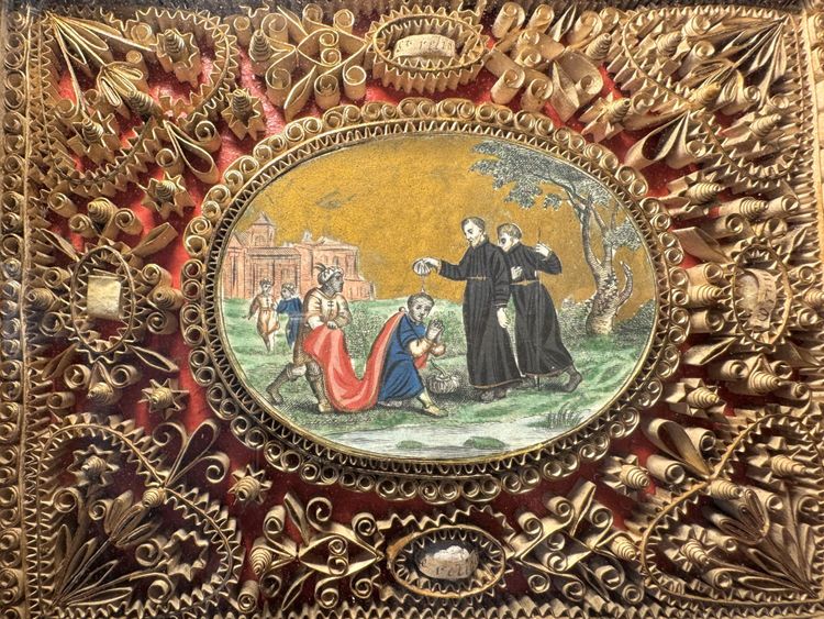 Reliquary paperolles - SAINT FRANCIS XAVIER giving baptism - 18th century