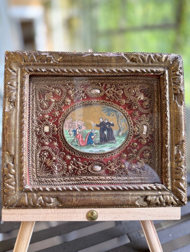 Reliquary paperolles - SAINT FRANCIS XAVIER giving baptism - 18th century