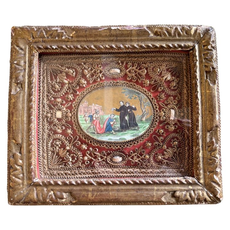 Reliquary paperolles - SAINT FRANCIS XAVIER giving baptism - 18th century