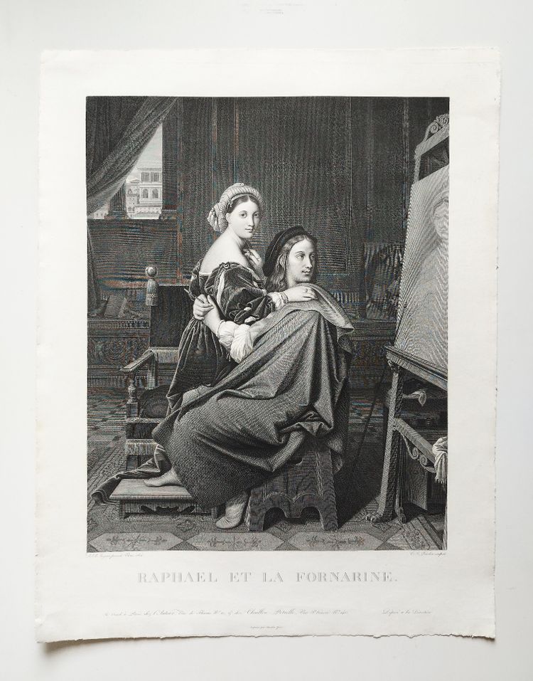 Incisione di Raffaello e La Fornarine da Ingres, XIX secolo