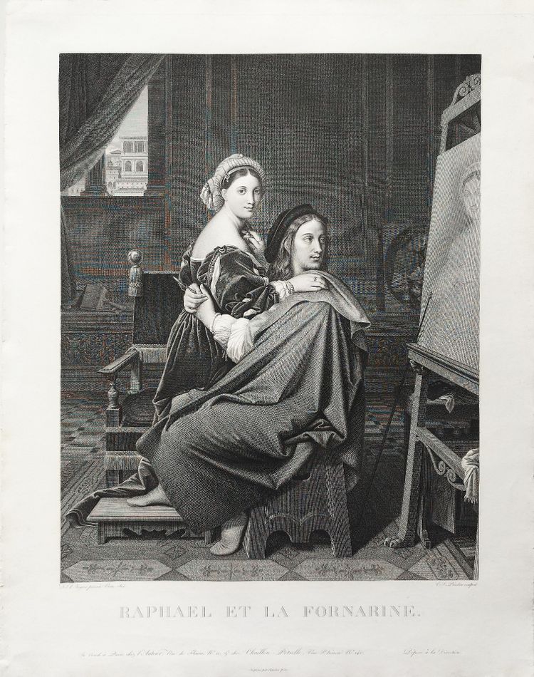 Incisione di Raffaello e La Fornarine da Ingres, XIX secolo