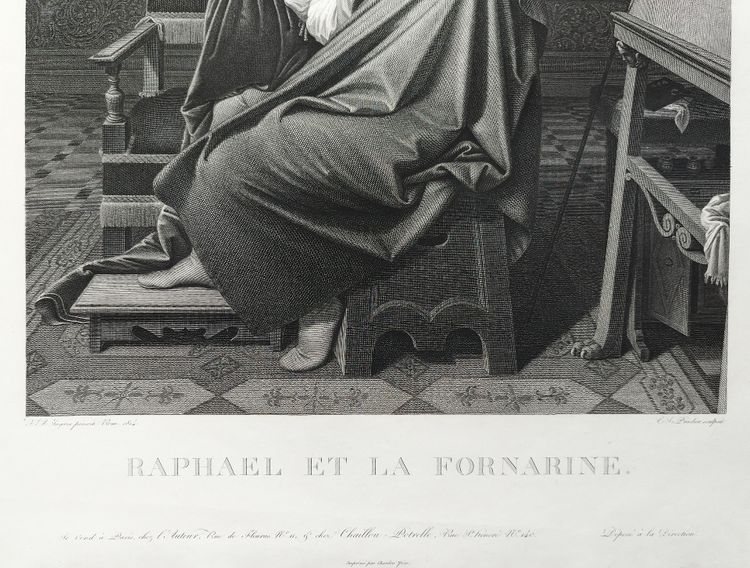 Incisione di Raffaello e La Fornarine da Ingres, XIX secolo