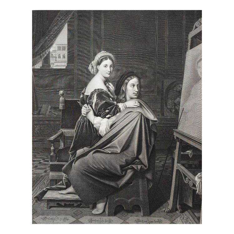 Incisione di Raffaello e La Fornarine da Ingres, XIX secolo