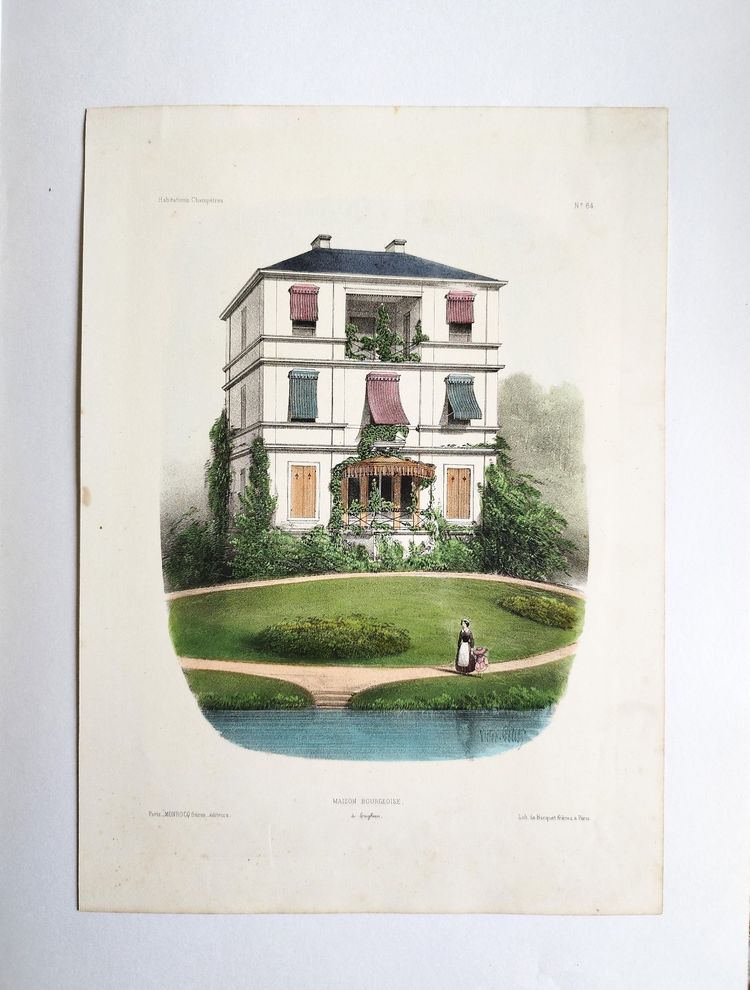 Litografia della casa borghese di Enghien di Victor Petit, XIX secolo