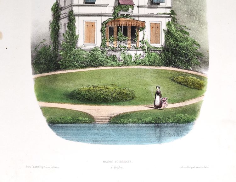 Litografia della casa borghese di Enghien di Victor Petit, XIX secolo