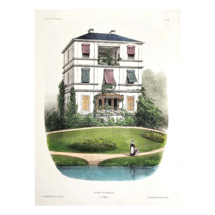 Litografia della casa borghese di Enghien di Victor Petit, XIX secolo