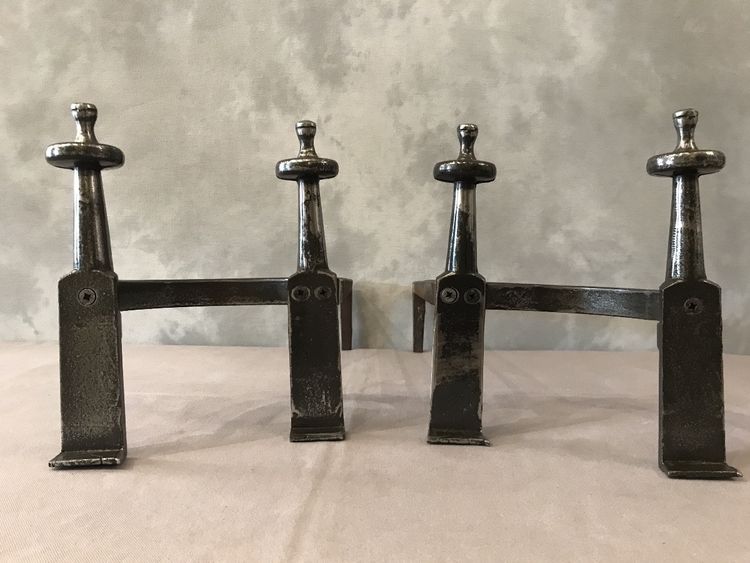 Pair of antique wrought iron andirons from the late 18th century