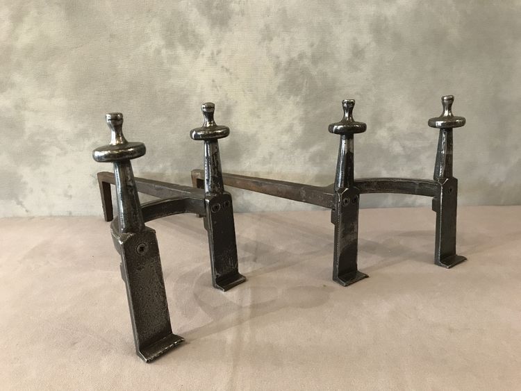 Pair of antique wrought iron andirons from the late 18th century