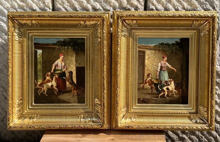 Paar Ölgemälde auf Leinwand, Alfred SAINTE MARIE (tätig von 1853 bis 1870)