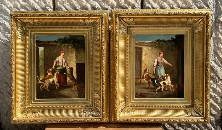 Paar Ölgemälde auf Leinwand, Alfred SAINTE MARIE (tätig von 1853 bis 1870)