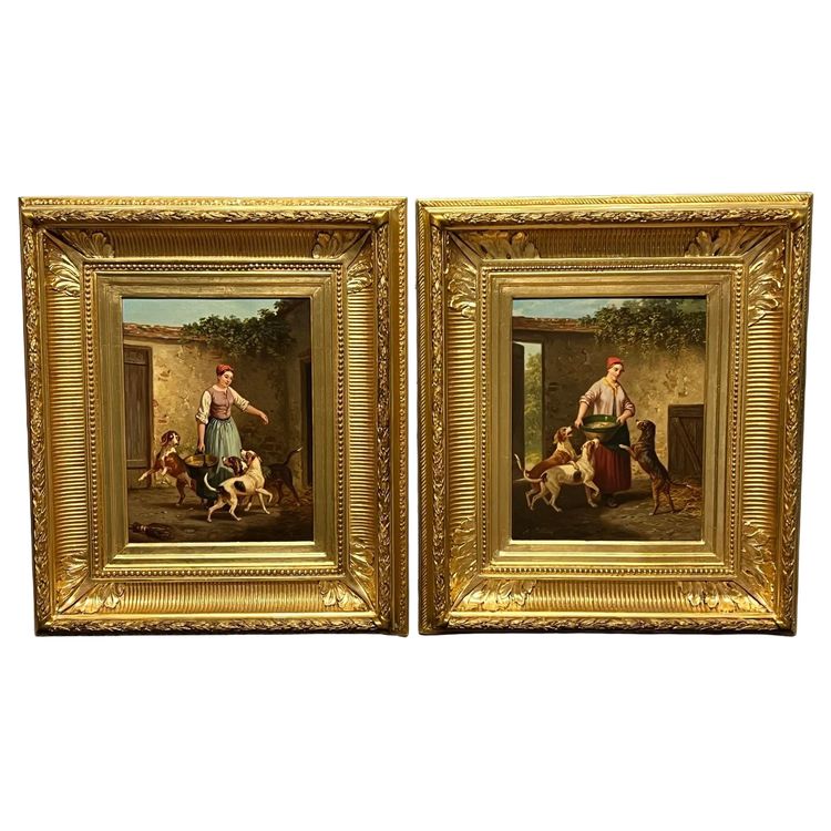 Paar Ölgemälde auf Leinwand, Alfred SAINTE MARIE (tätig von 1853 bis 1870)