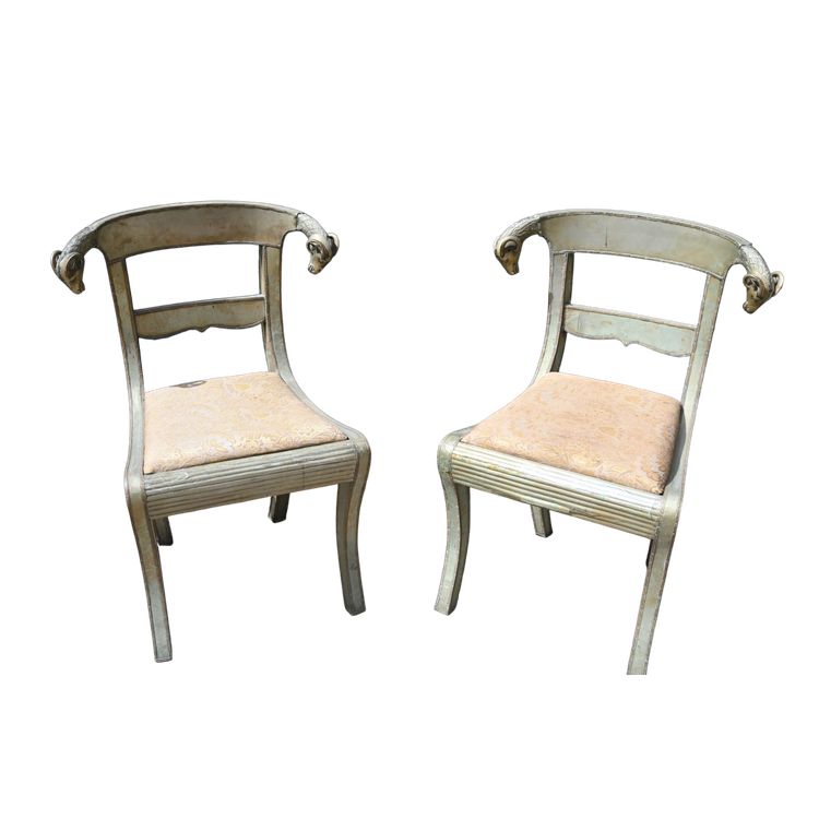 Pair of chairs decorated with ram's heads in plated metal, INDIA
