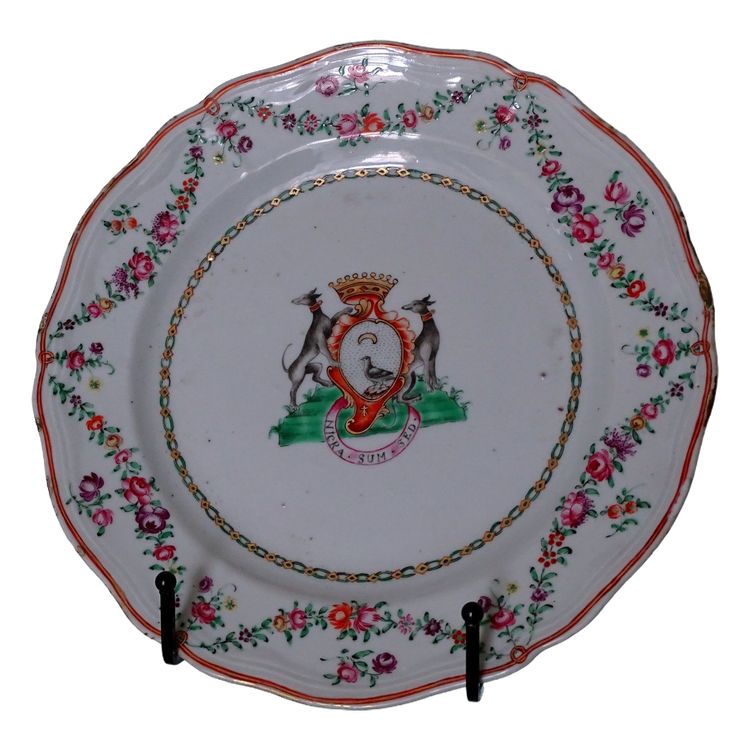 Plate of the East India Company, Coat of Arms of the Aguado de la Marisma Family, Pink China
