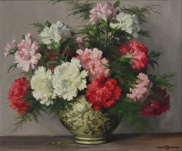 Gemälde „Nelken“ von M. Décamps – 1940
