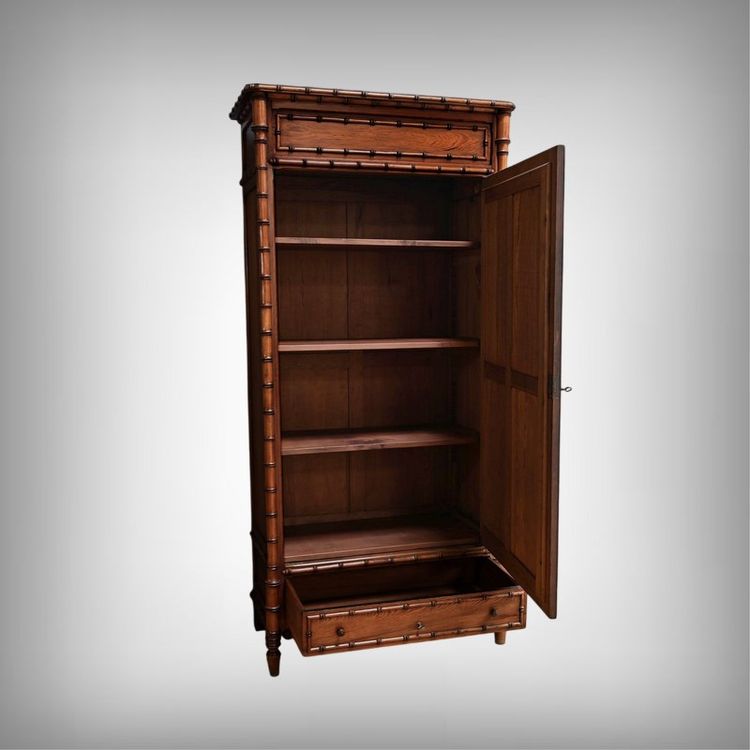 Bamboo-style Pitchpin Mirror Cabinet, Art Nouveau – Early 20th Century