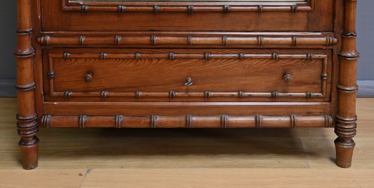 Bamboo-style Pitchpin Mirror Cabinet, Art Nouveau – Early 20th Century