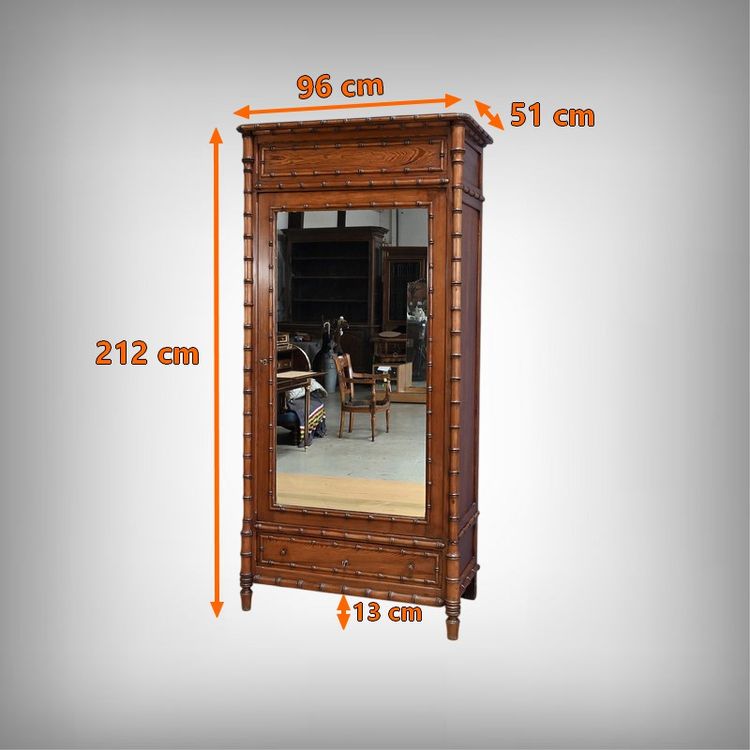 Bamboo-style Pitchpin Mirror Cabinet, Art Nouveau – Early 20th Century