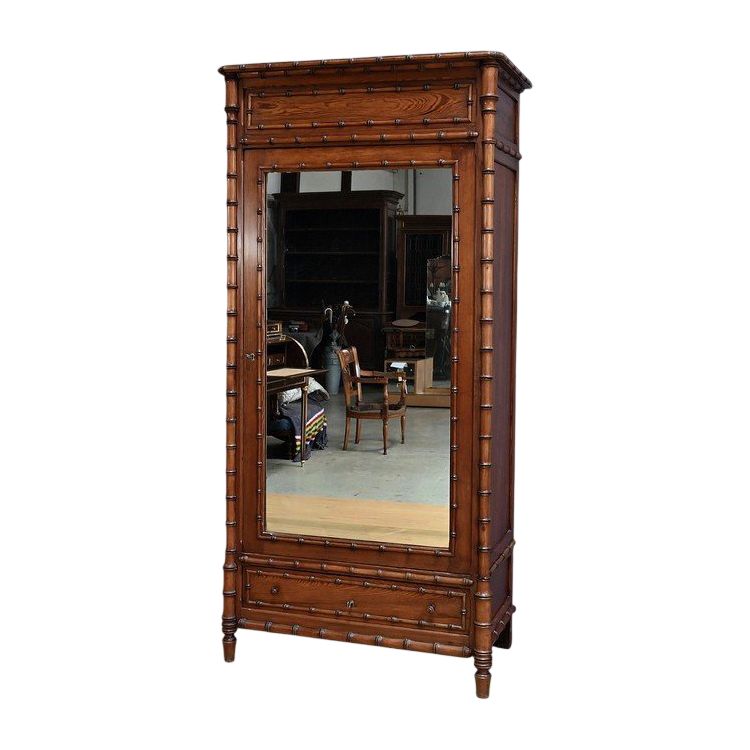 Bamboo-style Pitchpin Mirror Cabinet, Art Nouveau – Early 20th Century