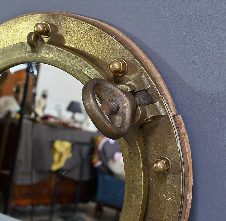 Miroir Hublot de Navire en Laiton – Début XXe