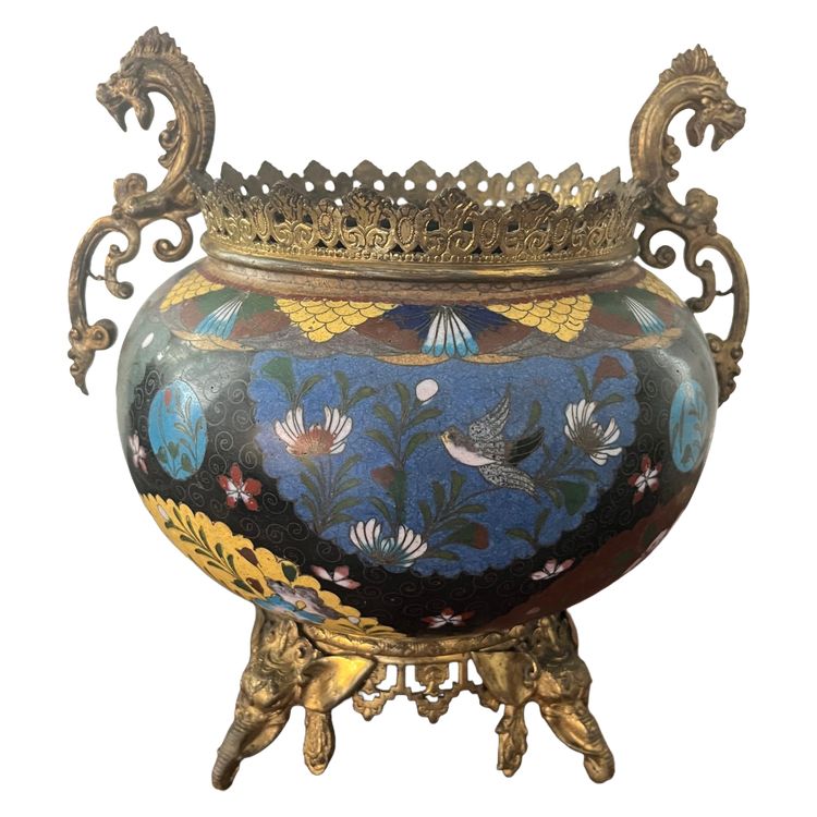 Cloisonné enamel and gilt bronze flowerpot, 19th century