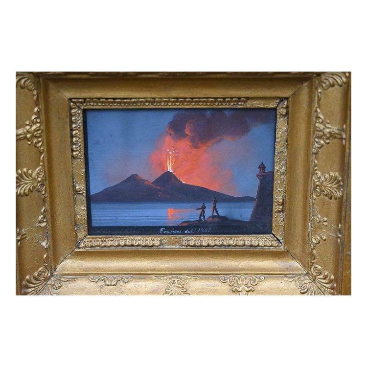 Neapolitan Gouache XIX eruption of Vesuvius