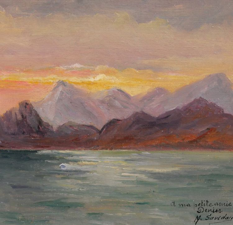 M. Savidan 19-20e Paysage des côtes d'Espagne, effet du soir, 1922 tableau mer marine paysage