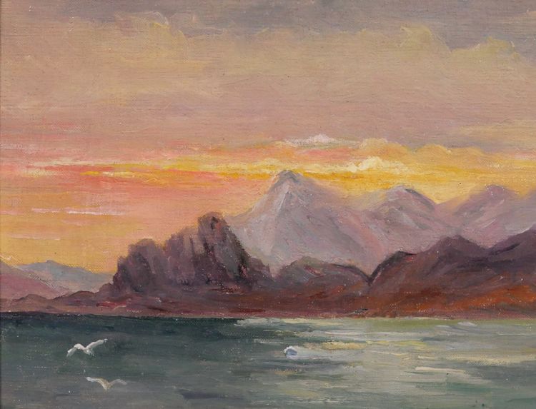 M. Savidan 19-20e Paysage des côtes d'Espagne, effet du soir, 1922 tableau mer marine paysage
