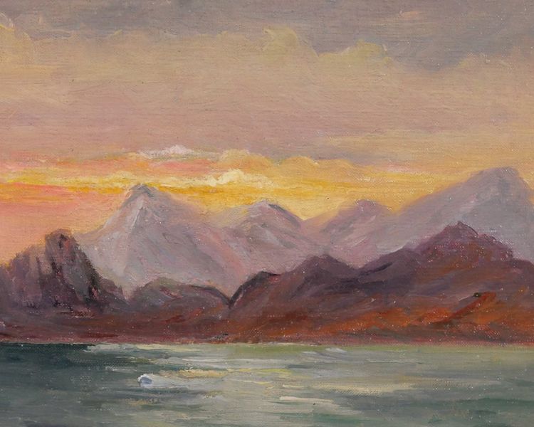 M. Savidan 19-20e Paysage des côtes d'Espagne, effet du soir, 1922 tableau mer marine paysage