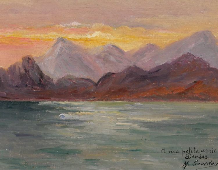 M. Savidan 19-20e Paysage des côtes d'Espagne, effet du soir, 1922 tableau mer marine paysage