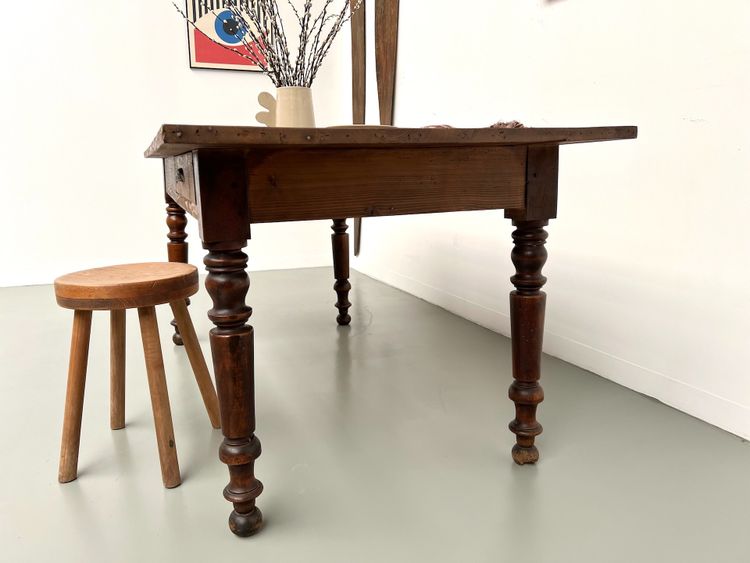 Small pine farmhouse table with turned legs