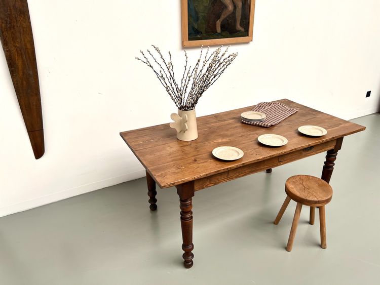 Small pine farmhouse table with turned legs