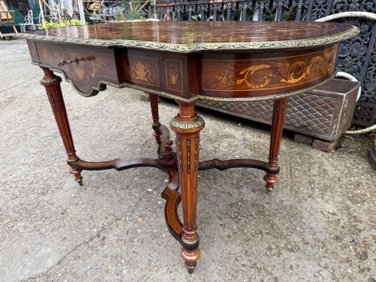Louis XVI style pedestal table / center table, Napoleon III period in marquetry