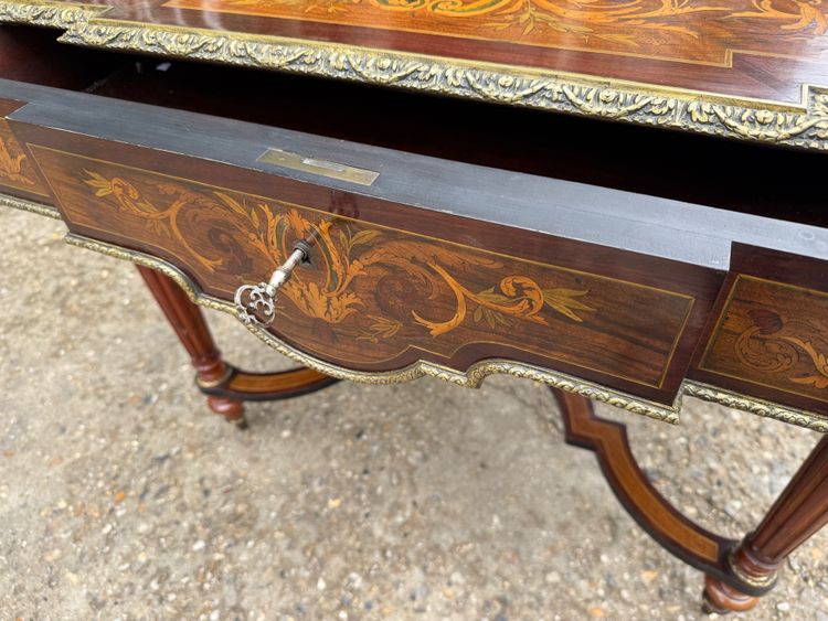 Louis XVI style pedestal table / center table, Napoleon III period in marquetry