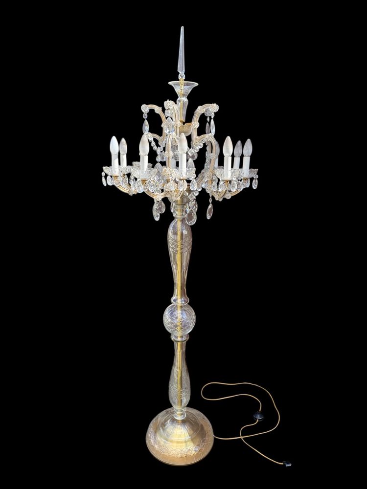Lampadaire à 10 lumières en cristal de bohème , H : 1,95m
