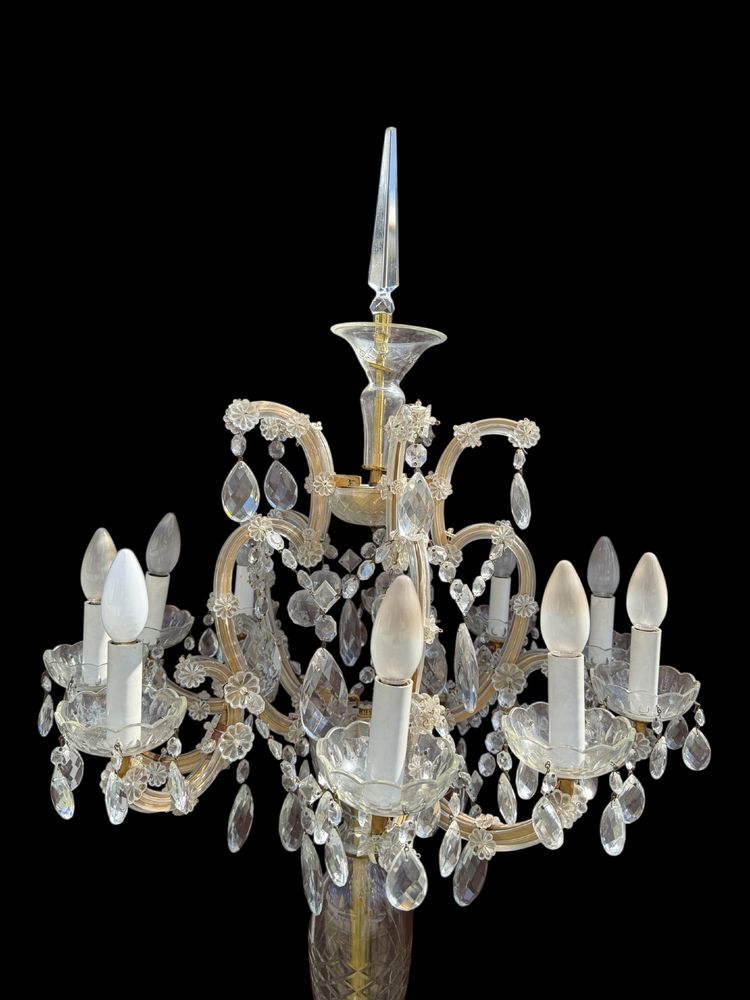 Lampadaire à 10 lumières en cristal de bohème , H : 1,95m